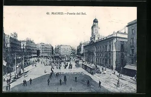 AK Madrid, Puerta del Sol, Strassenbahn