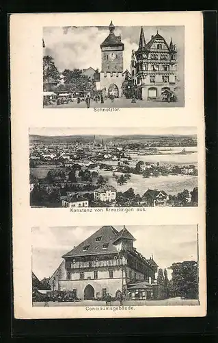 AK Konstanz, Panorama, Schnetztor & Conciliumsgebäude