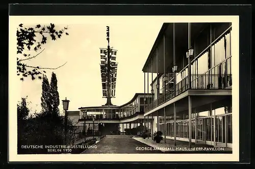 AK Berlin, Deutsche Industrie-Ausstellung 1950, George Marshall Haus und Erp-Pavillon