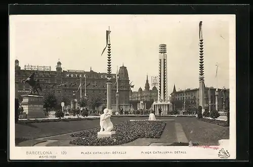 AK Barcelona, Exposicion 1930, Plaza Cataluna: Detalle