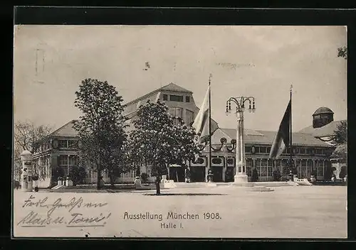 AK München, Ausstellung 1908, Halle I.