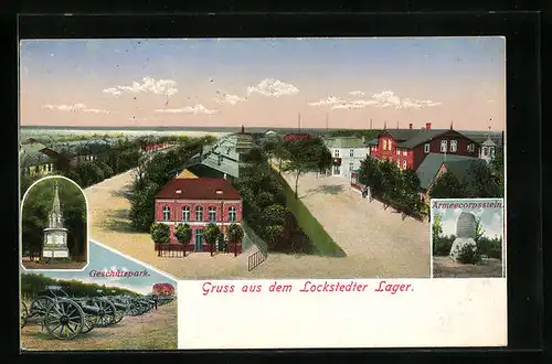 AK Lockstedt, Blick über das Lager, der Geschützpark und der Armeecorpsstein