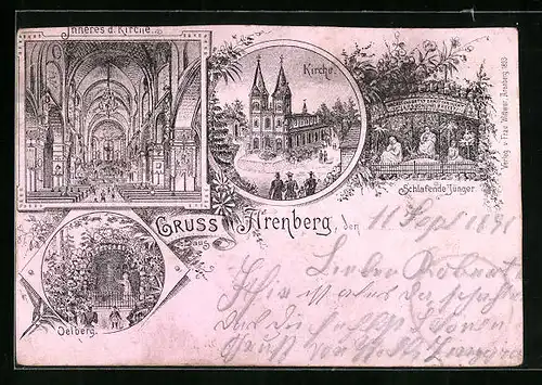 Künstler-AK Arenberg, Kirche, Oelberg, Schlafende Jünger