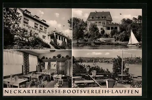 AK Lauffen, Gasthaus Neckarterrasse Bootsverleih, Innenansicht, Terrasse