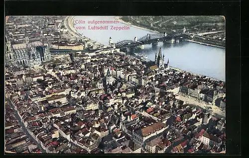 AK Köln, Teilansicht vom Luftschiff Zeppelin aus