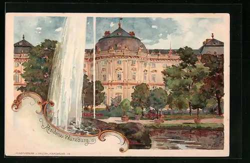 Künstler-AK Karl Mutter: Würzburg, Residenz mit Fontäne