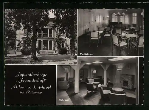 AK Milow a. d. Havel, Jugendherberge Freundschaft, Innenansichten Musikzimmer u. Klubraum