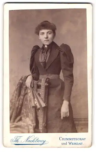 Fotografie Th. Nachteay, Crimmitschau, Thiemestrasse, Portrait junge Dame im edlen Kleid