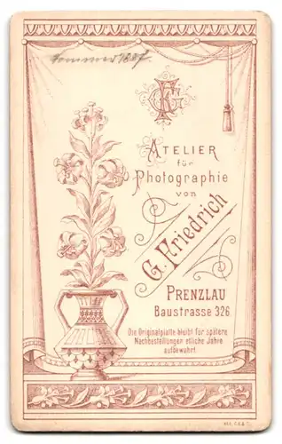 Fotografie G. Friedrich, Prenzlau, Baustr. 326, Zwei junge Damen in modischen Kleidern