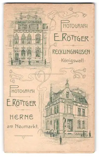 Fotografie E. Röttger, Recklinghausen, Königwall, Ansicht Recklinghausen, Ateliersgebäude in Herne und Recklinghausen
