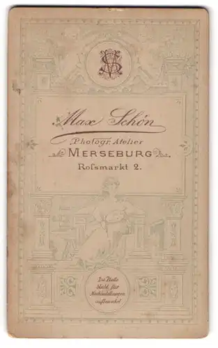 Fotografie Max Schön, Merseburg, Rossmarkt 2, Malerin mit Mischpalette, Putten & Fotoapparat, Rückseitig junge Damen