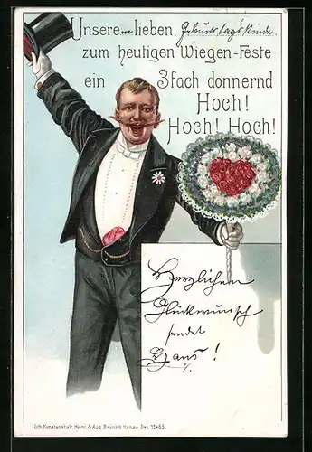 AK Feiner Herr mit Bluemstrauss zum Geburtstag