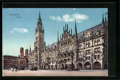 AK München, Rathaus mit Automobilen