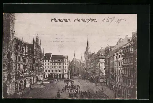 AK München, Marienplatz aus der Vogelschau, mit Cafe Rathaus