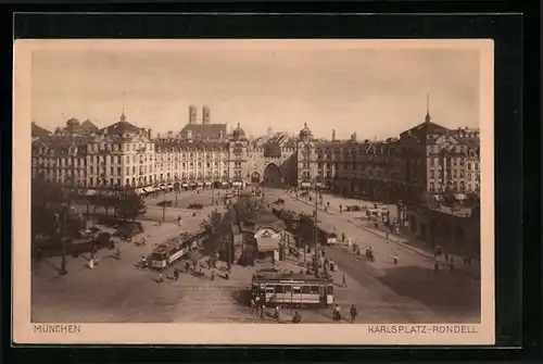 AK München, Karlsplatz-Rondell mit Strassenbahn aus der Vogelschau