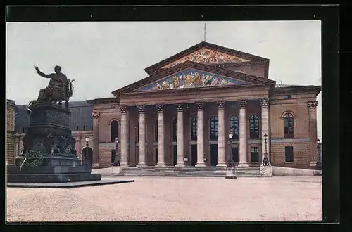 AK München, Hoftheater und Denkmal