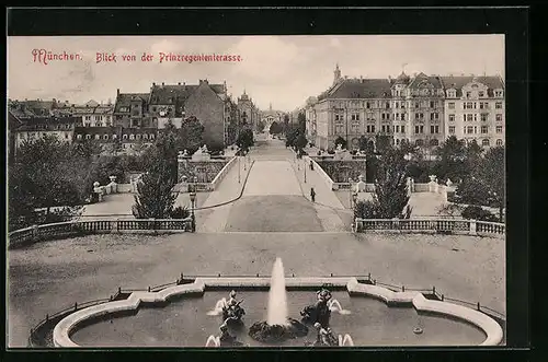 AK München, Blick von der Prinzregententerrasse, mit Springbrunnen
