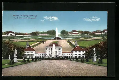 AK München-Nymphenburg, Kgl. Schloss mit Schlossrondell