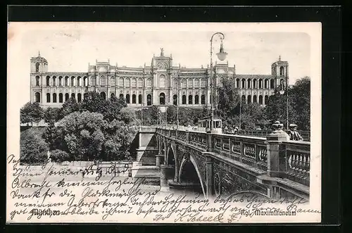 AK München, Königliches Maximilianeum mit Brücke