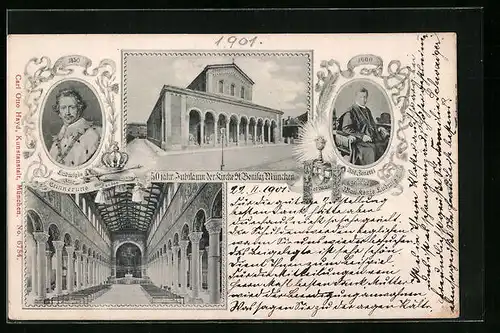 AK München, Erinnerung an das 50 jähriges Jubiläum der Kirche St. Bonifaz 1850-1900, Innenansicht, Abt Zenetti