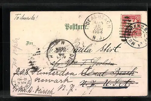 Lithographie München, Teilansicht mit Strassenpartie, Wappen