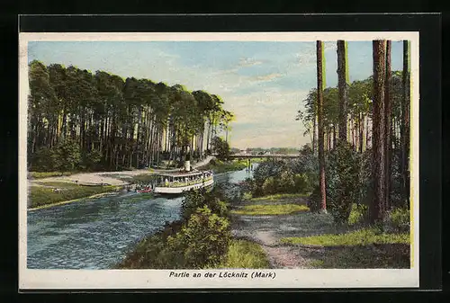 AK Löcknitz / Mark, Dampferfahrt auf dem Fluss