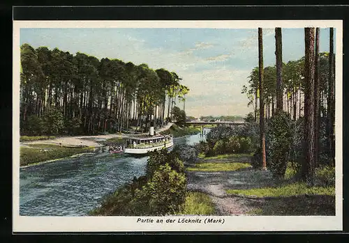 AK Löcknitz / Mark, Dampferfahrt auf dem Fluss