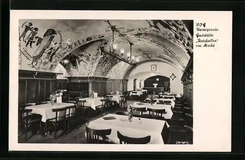AK Wernigerode, Innenansicht der Gaststätte Ratskeller am Markt