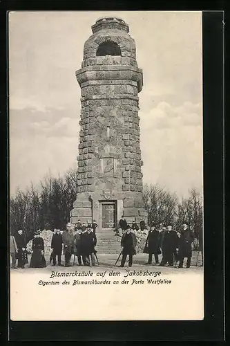 AK Porta Westfalica, Jakobsberg, Besucher an der Bismarcksäule