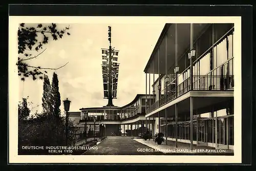 AK Berlin, Deutsche Industrie-Ausstellung 1950, George Marshall-Haus und ERP-Pavillon
