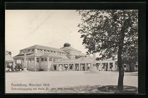 AK München, Ausstellung 1908, Verbindungsgang mit Halle III