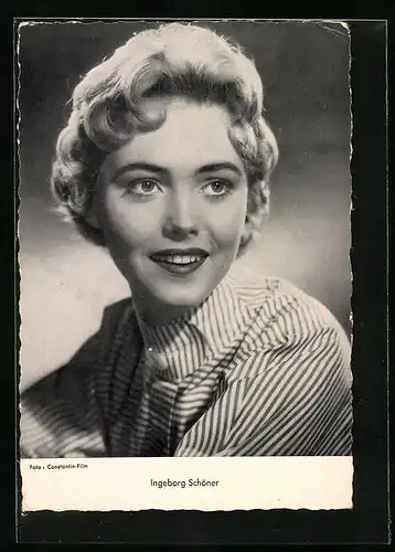 AK Schauspielerin Ingeborg Schöner mit gestreifter Bluse