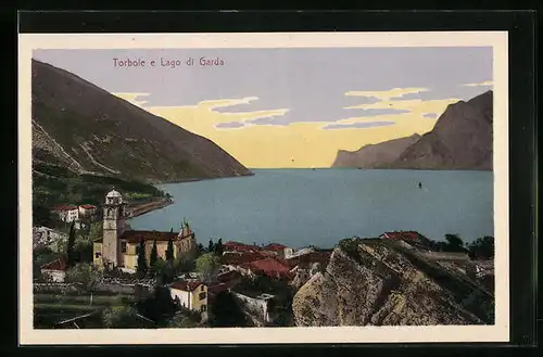 AK Torbola, Ortsansicht mit Kirche und dem Lago di Garda