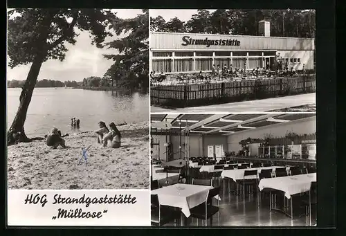 AK Müllrose /Eisenhüttenstadt, HO-Strandgaststätte am Müllroser See mit Innenansicht