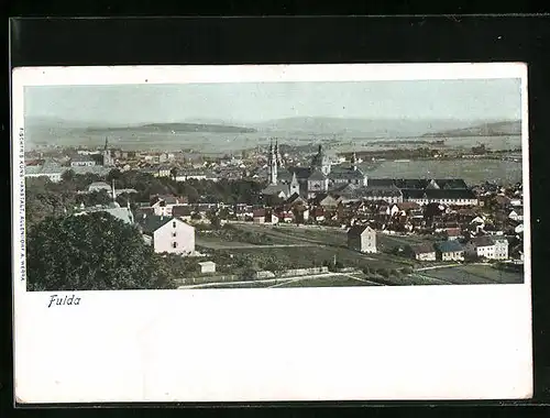 AK Fulda, Panoramaansicht mit Kirche und Blick über die Felder