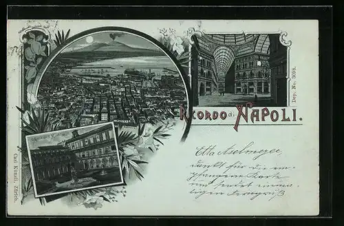 Mondschein-Lithographie Napoli, Adrio di S. Martino, Panorama