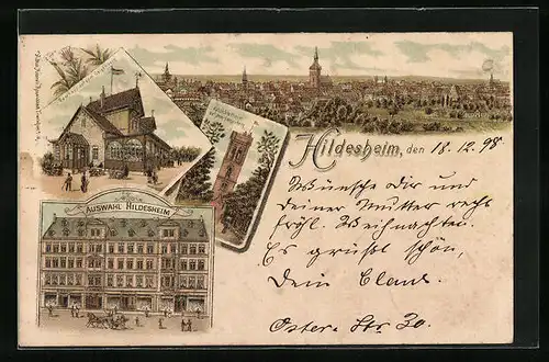 Lithographie Hildesheim, Gasthaus auf dem Galgenberg, Geschäft Auswahl, Panorama