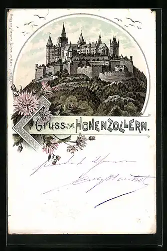 Lithographie Burg Hohenzollern in der Gesamtansicht