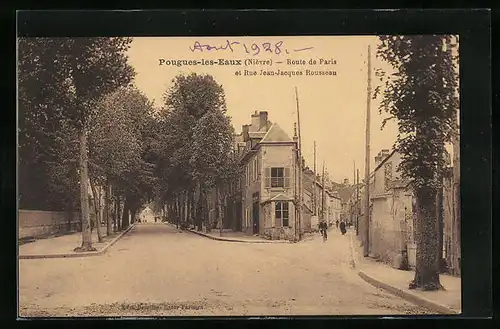 AK Pougues-les-Eaux, Route de Paris et Rue Jean-Jaques Rousseau