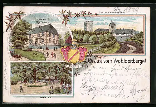 Lithographie Wohldenberg, Restaurant Riechers, Schloss