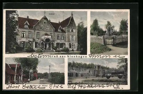 AK Nienhagen, Kaufhaus Fr. Müller, Erdölwerk, Schloss