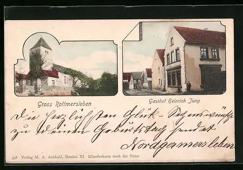 AK Gross Rottmersleben, Gasthof Heinrich Jung, Kirche