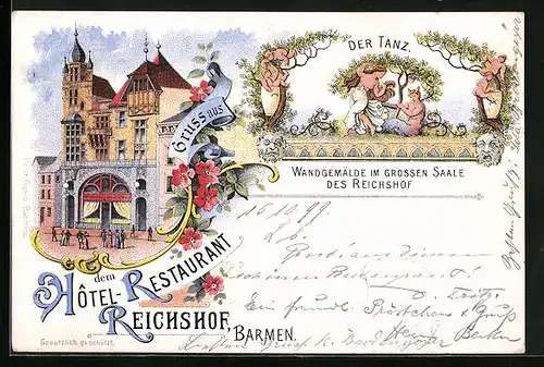 Lithographie Barmen, Hotel-Restaurant Reichshof, Wandgemälde