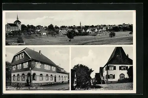 AK Langenalb, Gasthof z. Lamm, Rathaus und Strassenpartie, Panorama