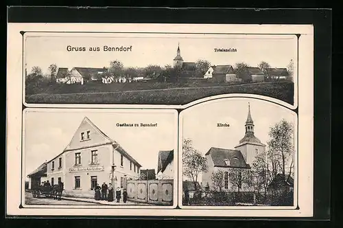 AK Benndorf, Gasthaus, Kirche, Totalansicht