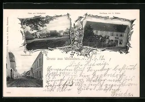 AK Welsleben, Kaufhaus v. C. Kühle, Langestrasse, Platz am Lindenhof
