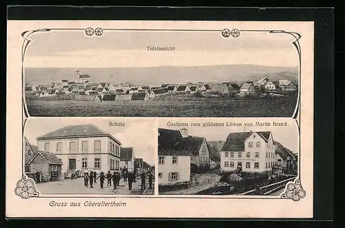 AK Oberaltertheim, Gasthaus zum goldenen Löwen, Schule, Totalansicht