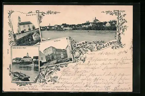 AK Kadelburg, Evang. Kirche, Zollhaus, Fähre