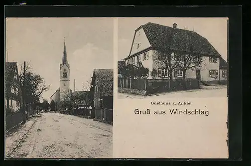 AK Windschläg, Gasthaus zum Anker, Strassenpartie mit Kirche