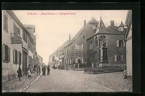 AK Osthofen, Hauptstrasse und Kriegerdenkmal